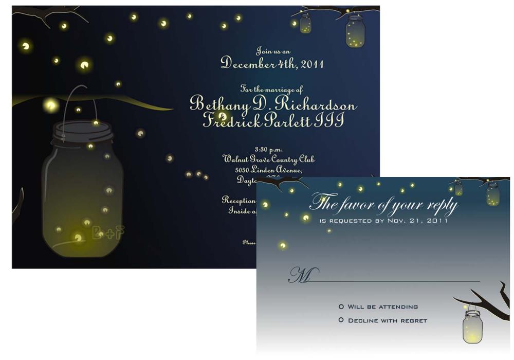 Mason Jar Fireflies Wedding Invitation and RSVP Printable Digital