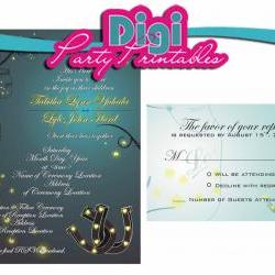 Digital Mason Jar Fireflies Horseshoes Country Wedding Invitation and RSVP - Suite