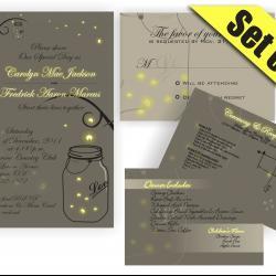 Printable Mason Jar Fireflies Wedding Suite Invitation RSVP Direction and Menu inserts